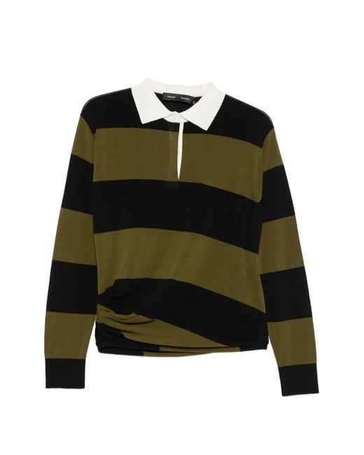 Proenza Schouler Black Corinna Striped Cotton Polo-Shirt