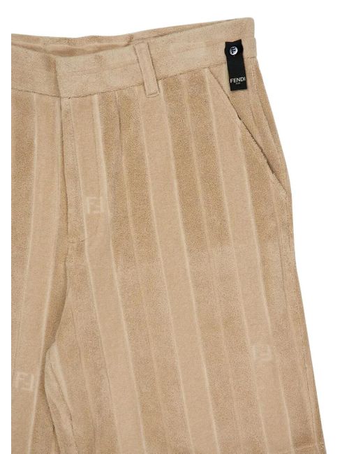 Fendi Natural Terry Ff-Jacquard Stripe Shorts for men