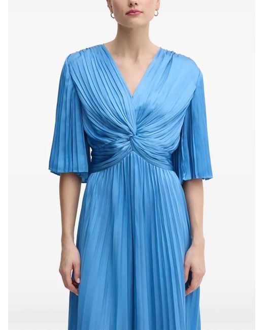 Joseph Ribkoff Blue Pleated V-Neck Midi Dress