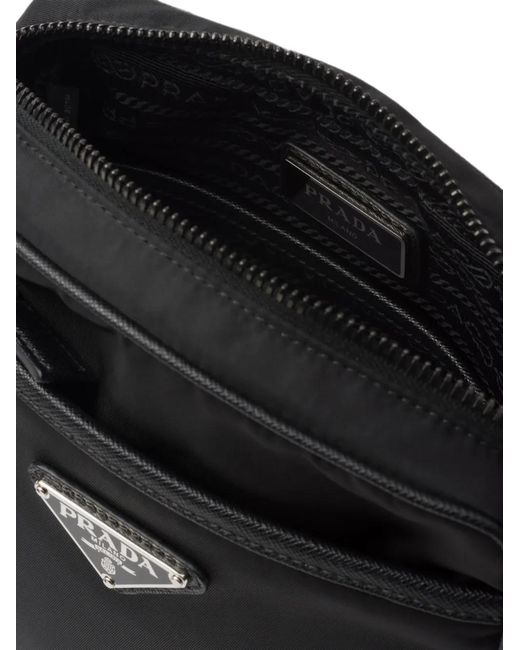Prada Black Logo-Plaque Pouch Messenger Bag for men