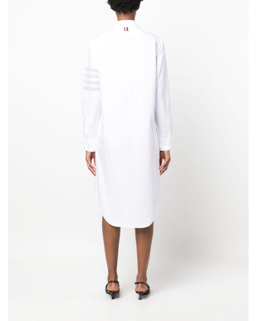 Robe-chemise en coton à 4 bandes signature Thom Browne en coloris White