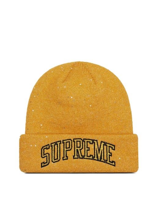 Supreme Yellow New Era Metallic Arc Beanie Hat