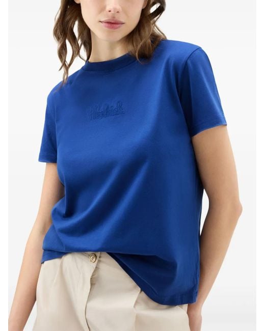 Woolrich Blue Logo-Embroidered Cotton T-Shirt
