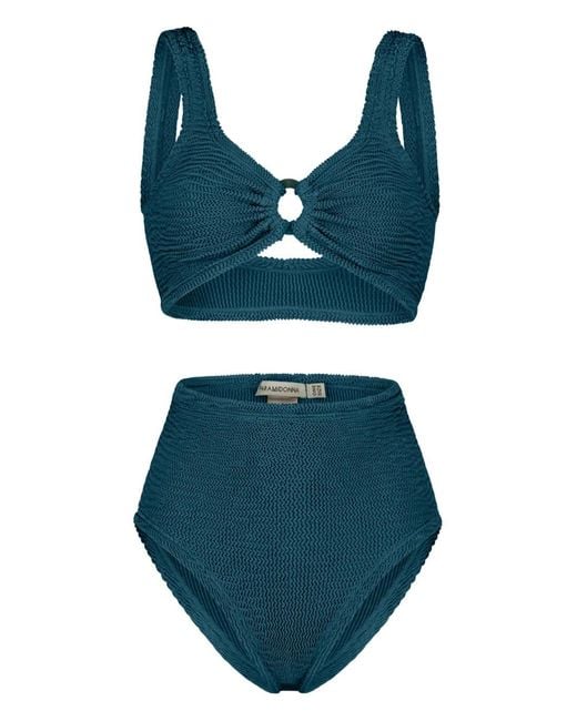 Paramidonna Blue Irina High-Waisted Textured Ring-Detail Bikini