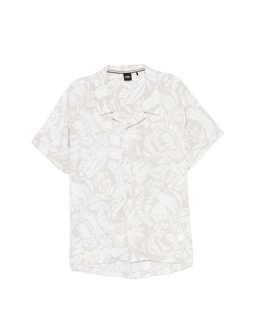 Boss White Short De Bain À Imprimé Végétal for men