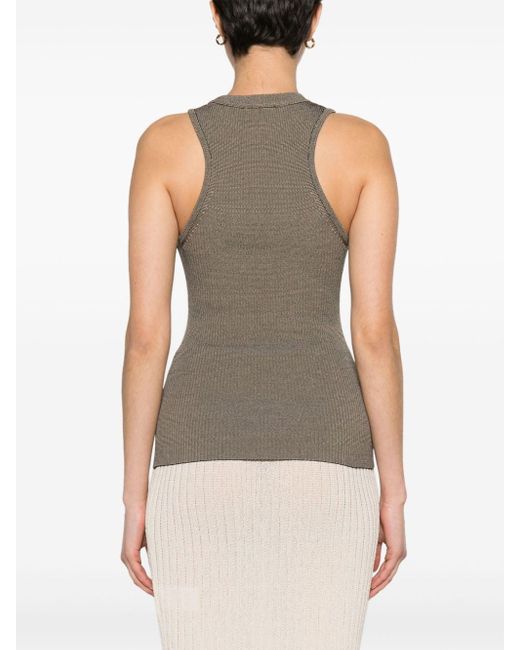 Ganni Brown Logo-embroidered Knitted Tank Top