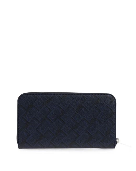 Ferragamo Blue Portefeuille En Cuir À Plaque Logo
