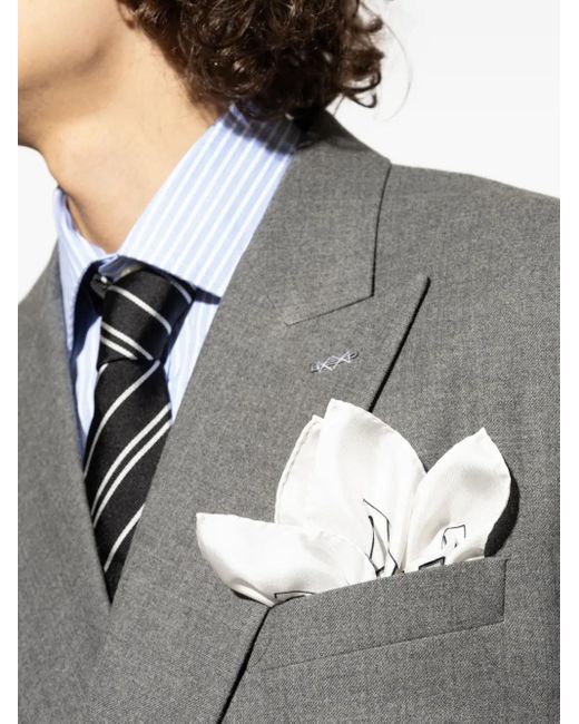 Dolce & Gabbana White Geometric-Pattern Silk Scarf for men