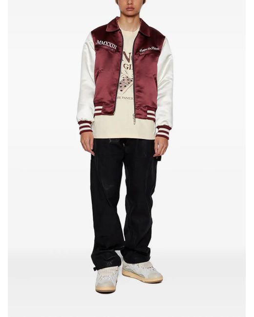 Rhude Red Front-Zip Satin Bomber Jacket for men