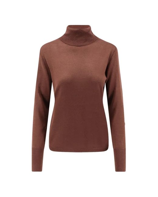 Aspesi Brown Roll-Neck Long-Sleeve Fine-Knit Top