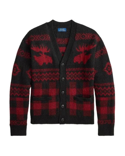 Polo Ralph Lauren Men's Red Moose Check Cardigan