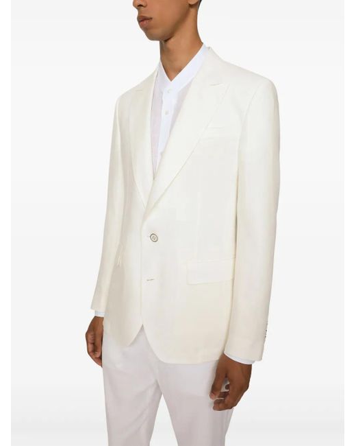Dolce & Gabbana White Linen Single-Breasted Blazer for men