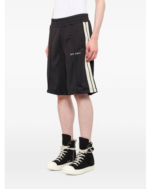 Palm Angels Black Logo-Embroidered Side-Stripe Shorts for men