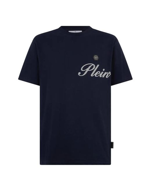 Philipp Plein Blue Round Neck T-Shirt Signature for men