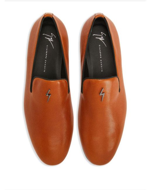 Giuseppe Zanotti Brown Logo-plaque Leather Loafers for men