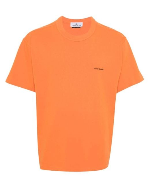 Stone Island Orange Logo-appliqué Cotton T-shirt for men