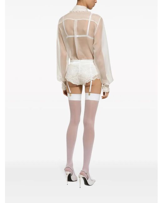 Dolce & Gabbana White Ruffled Sheer Cotton Blouse