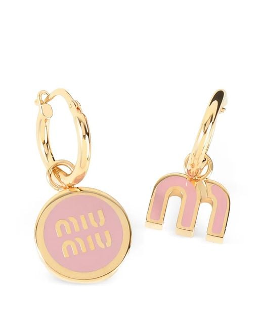Miu Miu Natural Logo-Pendant Hoop Set Of Three Earrings