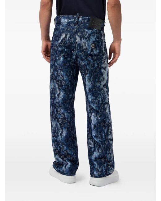 Philipp Plein Blue Jean À Motif Monogrammé for men