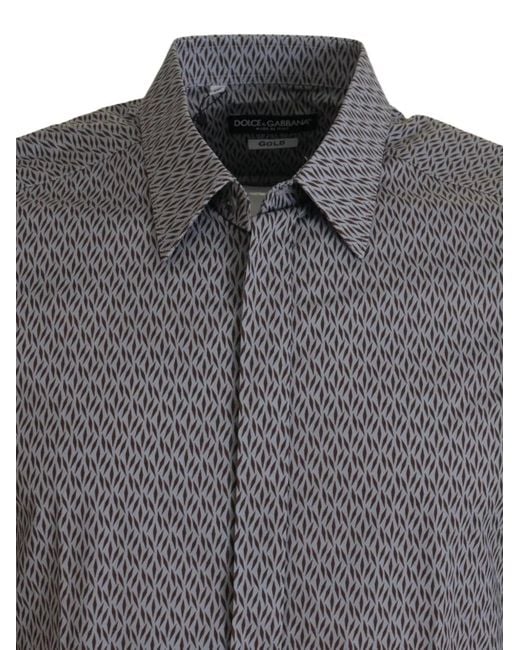 Dolce & Gabbana Gray Geometric-Pattern Shirt for men