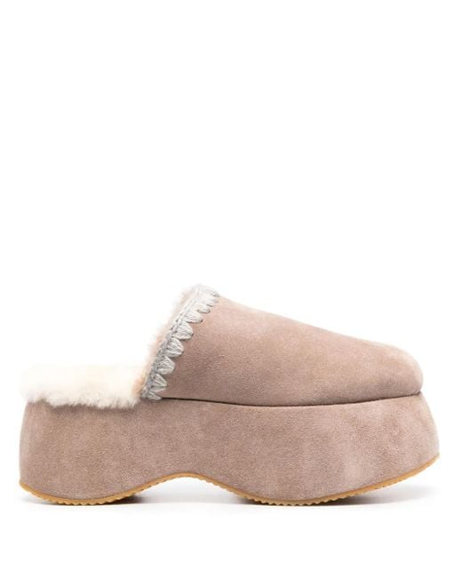 Mou Pink Whipstitch 70Mm Suede Platform Slippers