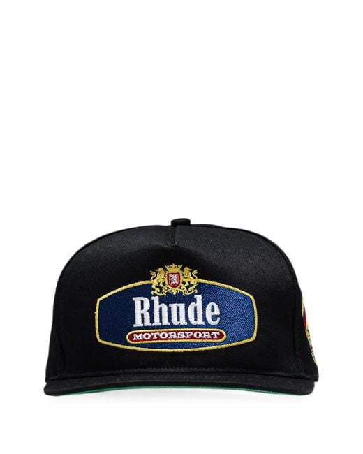 Rhude Black Racing Crest Baseball Cap for men