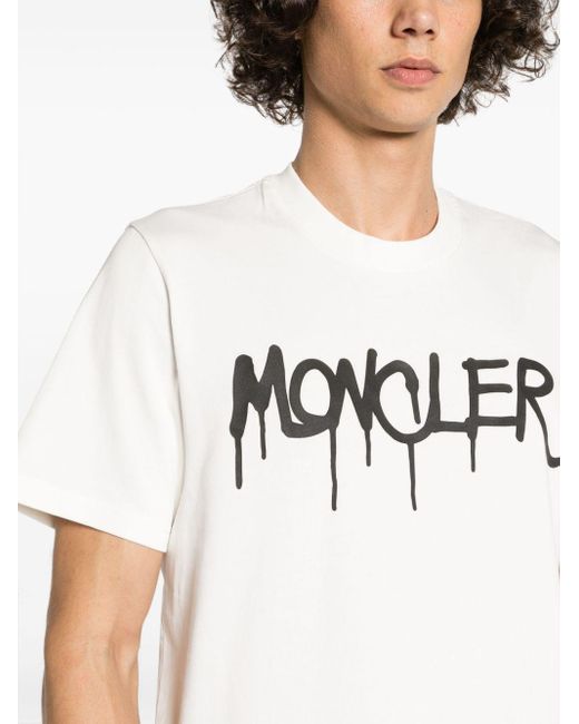 Moncler Spray paint Logo print Cotton T shirt in Black for Men
