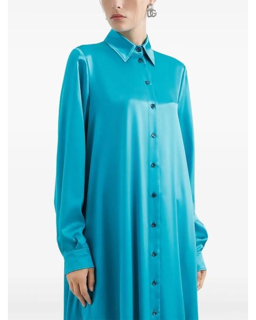 Dolce & Gabbana Blue Satined Shirt Dress