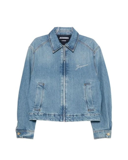 Jacquemus Blue Logo-Embroidered Denim Jacket for men