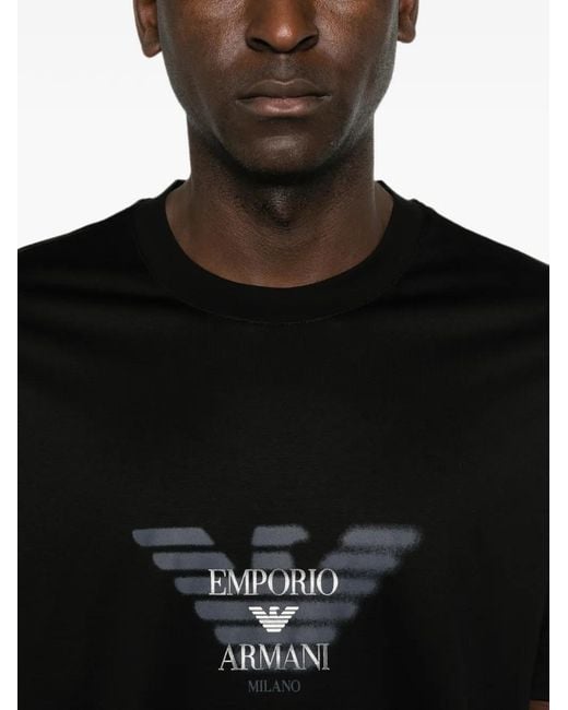 Emporio Armani Black Logo-Print Crew-Neck T-Shirt for men