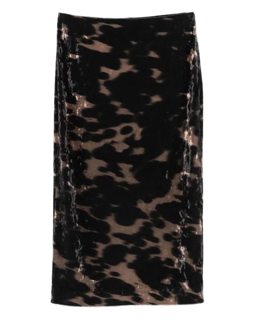 Nanushka Black Velvet Print Pencil Skirt