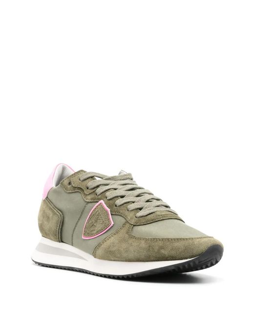 Philippe Model Green Panelled Suede Leather Chunky Sneakers