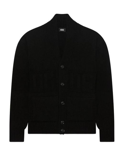 Gcds Black V-Neck Cardigan for men