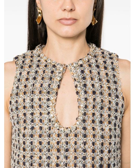 Sandro Natural Gem-Embellished Tweed Mini Dress