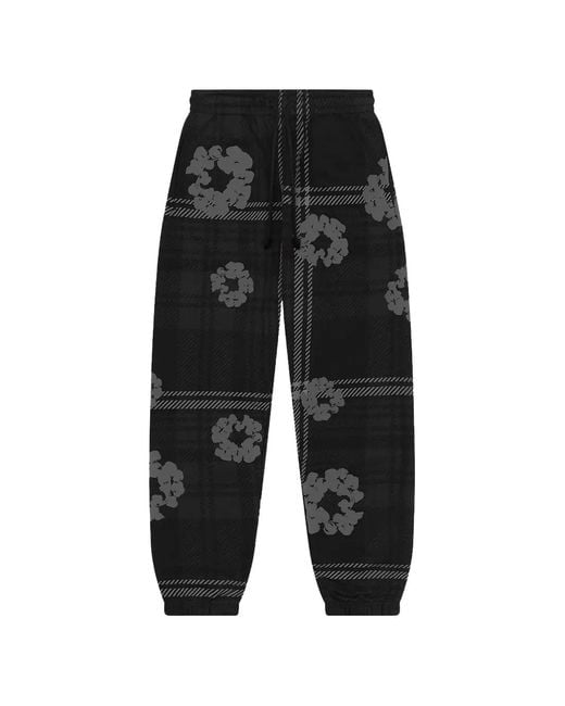DENIM TEARS Black Pantalon De Jogging À Carreaux Et Motif De Couronne Végétale for men