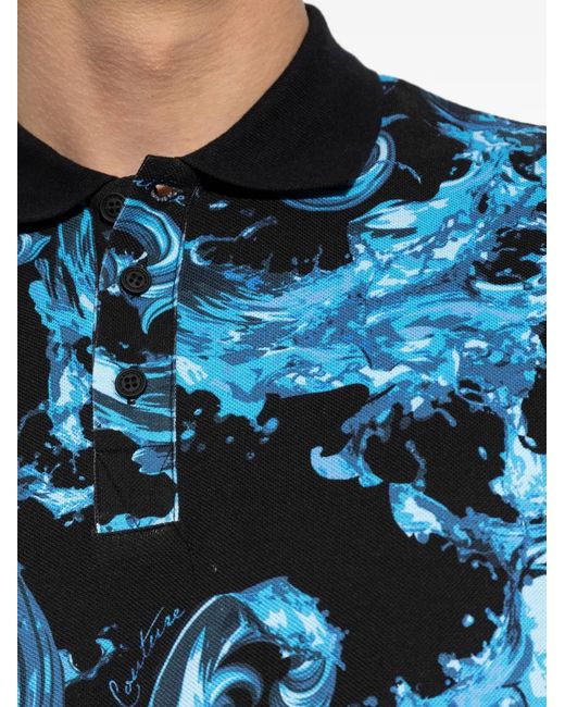 Versace Jeans Couture Blue Printed Short-Sleeve Polo Shirt for men