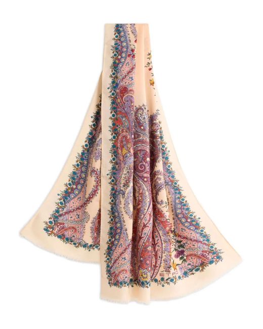 Etro Pink Wool And Silk Scarf With Print