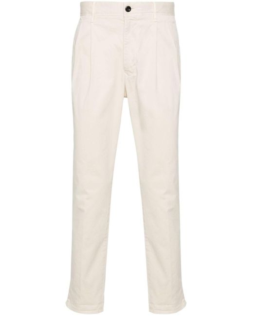 Incotex White Gabardine-weave Tapered Trousers for men