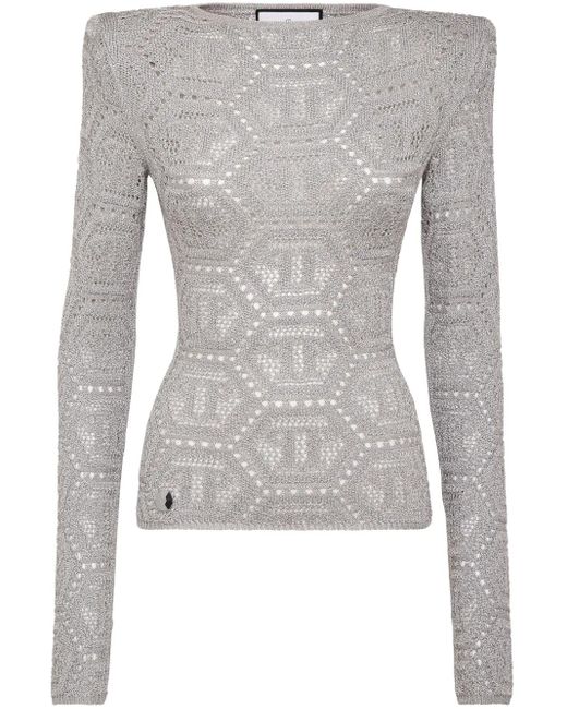 Philipp Plein Top Met Geborduurd Logo in het Gray