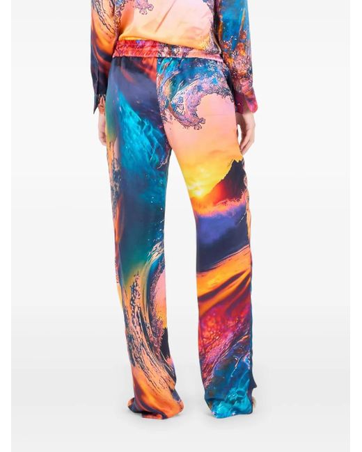 Roberto Cavalli Blue Wave-Print Trousers