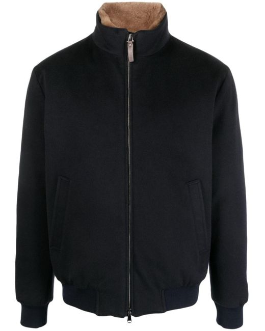 Canali Black Shearling-lined Cashmere Zip-up Jacket for men