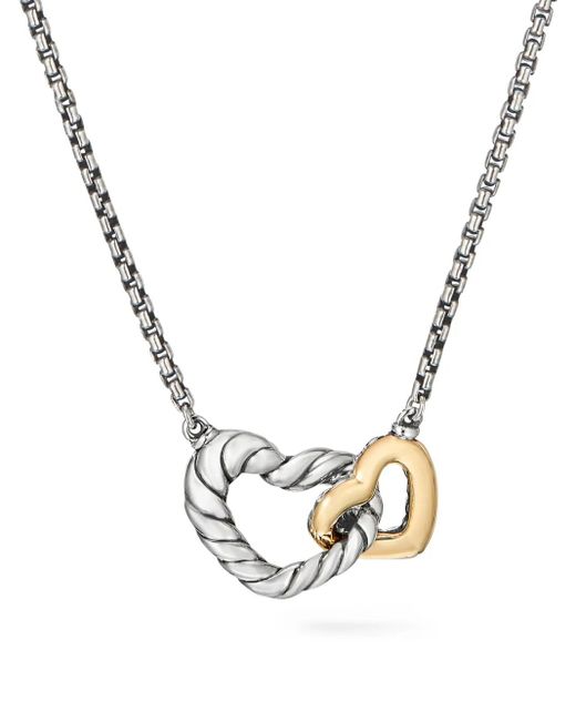 David Yurman Metallic 18Kt And Sterling Cable Collectibles Interlocking Heart Necklace (16.4Mm)