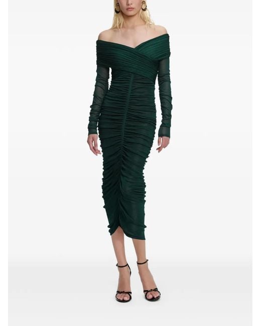 Self-Portrait Green Draped Midi Dress