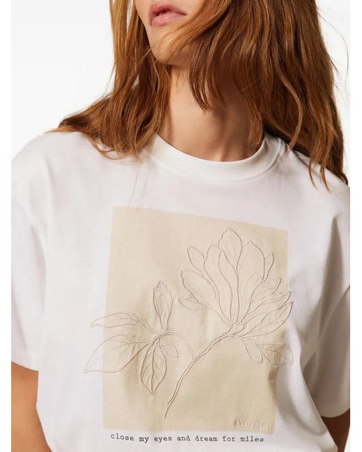 Twinset White Printed Embroidered T-Shirt