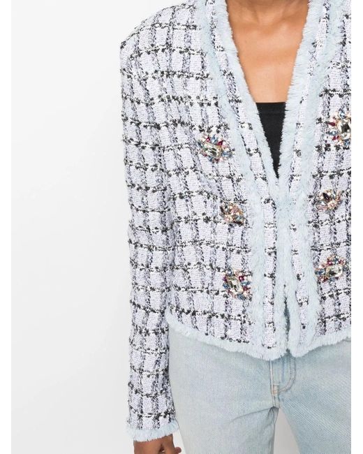 Philipp Plein Blue Single-Breasted Tweed Blazer