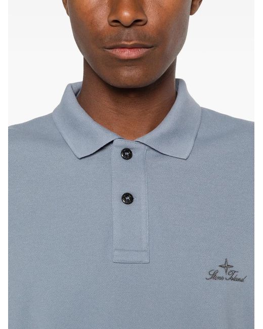 Stone Island Blue Logo-Embroidered Polo Shirt for men