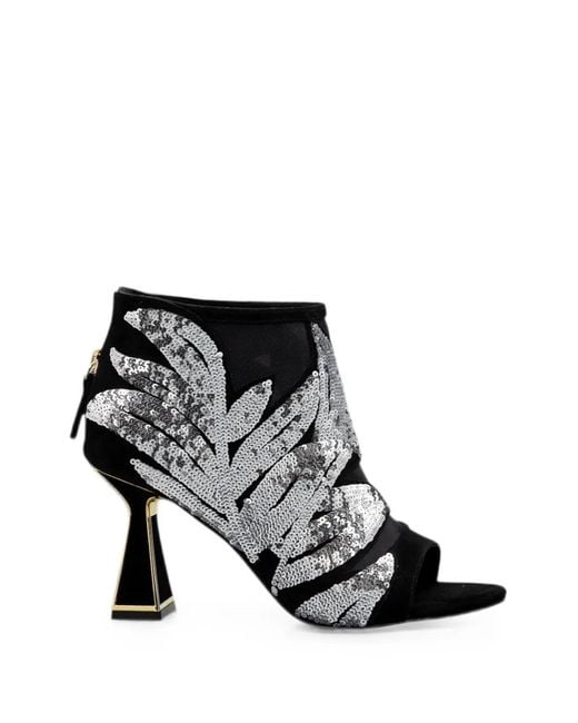 Kat Maconie Black Sequin-Embellished Peep-Toe Sandals