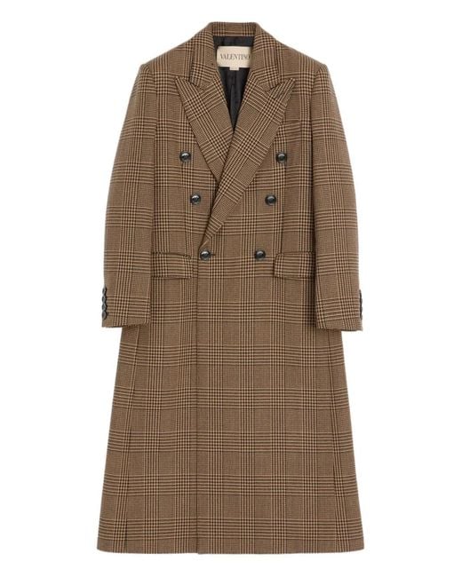 Valentino Garavani Brown Check-Print Double-Breasted Coat for men