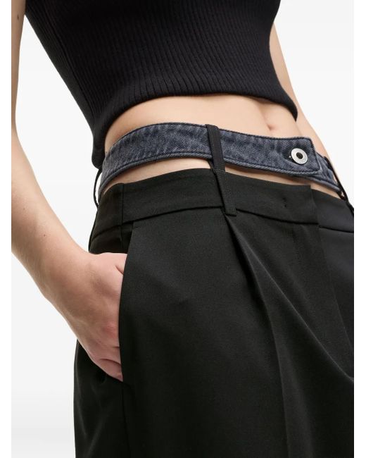 Karl Lagerfeld Black Wide-Leg High-Waisted Tailored Pants With Denim-Inspired Belt