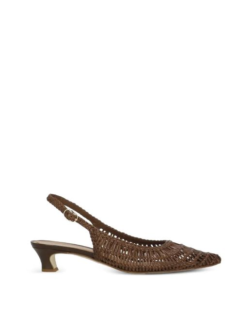 Julie Dee Brown Woven Slingback Pumps